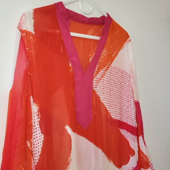 Multi color Red Print Long sheer Beach Kaftan Dress NWOT - Picture 5 of 7